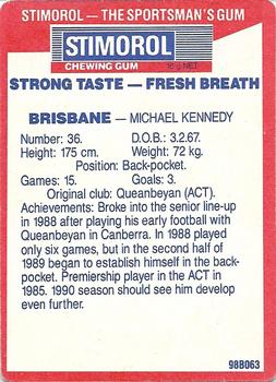 1990 AFL Scanlens Stimorol #111 Michael Kennedy Back